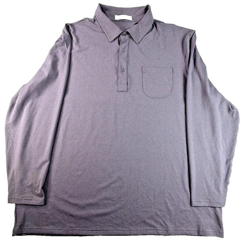 Newtons First Polo Shirt Mens 2XL Gray Long Sleeve Stretch Casual Pocket Top